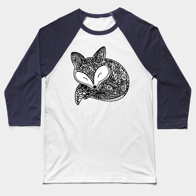 Black and White Mandala fox Baseball T-Shirt by Arch4Design